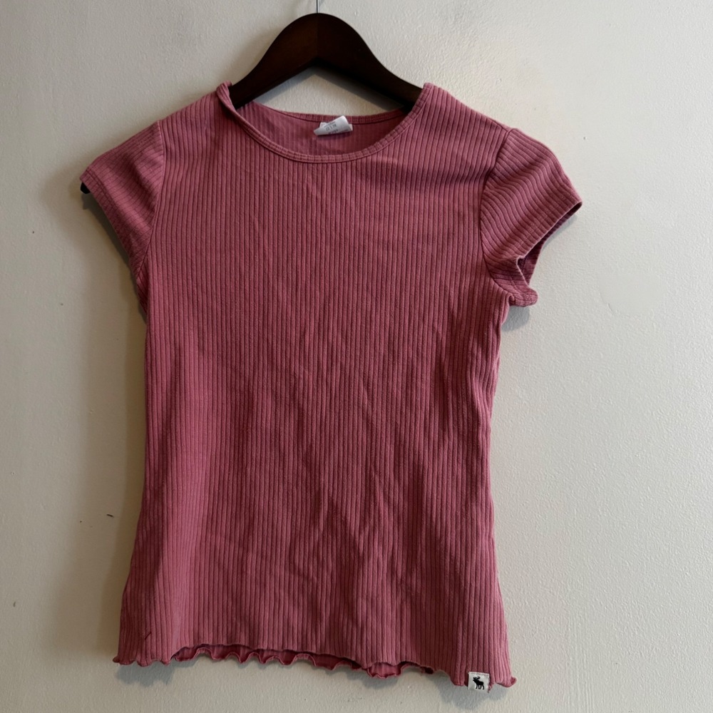 Abercrombie Kids Girls Pink Ribbed Lettuce Hem Top 13/14 Basics Fall Winter